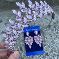 Regina Pembe Gelin Kına Tacı Özel Gün Aksesuar Kadın Taç Ve İnce Mekik Küpe Takımı-REGINA-38 Regina Pembe Gelin Kına Tacı Özel Gün Aksesuar Kadın Taç Ve İnce Mekik Küpe Takımı-REGINA-38