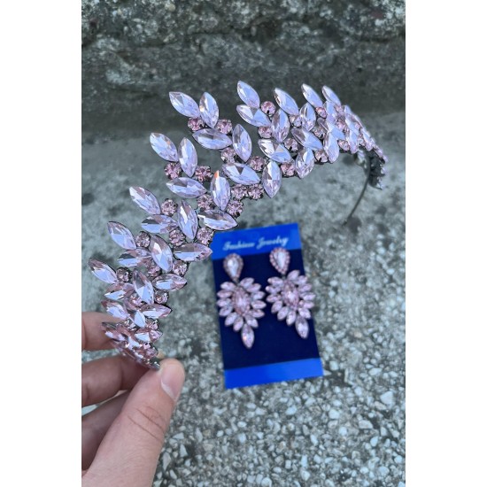 Regina Pembe Gelin Kına Tacı Özel Gün Aksesuar Kadın Taç Ve İnce Mekik Küpe Takımı-REGINA-38 Regina Pembe Gelin Kına Tacı Özel Gün Aksesuar Kadın Taç Ve İnce Mekik Küpe Takımı-REGINA-38