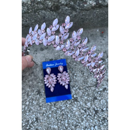 Regina Pembe Gelin Kına Tacı Özel Gün Aksesuar Kadın Taç Ve İnce Mekik Küpe Takımı-REGINA-38 Regina Pembe Gelin Kına Tacı Özel Gün Aksesuar Kadın Taç Ve İnce Mekik Küpe Takımı-REGINA-38