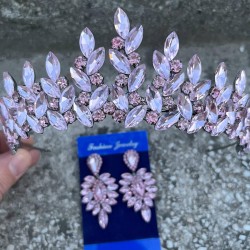 Regina Pembe Gelin Kına Tacı Özel Gün Aksesuar Kadın Taç Ve İnce Mekik Küpe Takımı-REGINA-38 Regina Pembe Gelin Kına Tacı Özel Gün Aksesuar Kadın Taç Ve İnce Mekik Küpe Takımı-REGINA-38