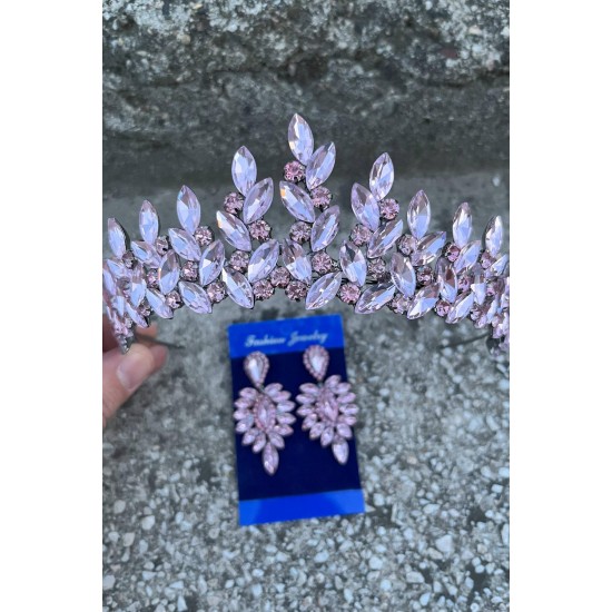 Regina Pembe Gelin Kına Tacı Özel Gün Aksesuar Kadın Taç Ve İnce Mekik Küpe Takımı-REGINA-38 Regina Pembe Gelin Kına Tacı Özel Gün Aksesuar Kadın Taç Ve İnce Mekik Küpe Takımı-REGINA-38