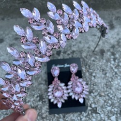 Regina Pembe Gelin Kına Tacı Özel Gün Aksesuar Kadın Taç Ve Geniş Mekik Küpe Takımı-REGINA-39 Regina Pembe Gelin Kına Tacı Özel Gün Aksesuar Kadın Taç Ve Geniş Mekik Küpe Takımı-REGINA-39