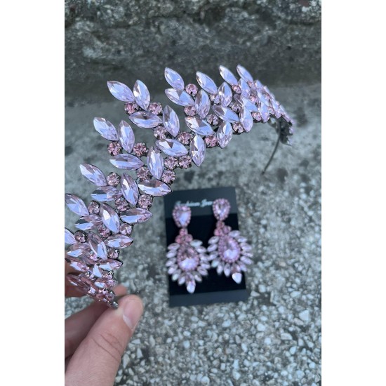 Regina Pembe Gelin Kına Tacı Özel Gün Aksesuar Kadın Taç Ve Geniş Mekik Küpe Takımı-REGINA-39 Regina Pembe Gelin Kına Tacı Özel Gün Aksesuar Kadın Taç Ve Geniş Mekik Küpe Takımı-REGINA-39