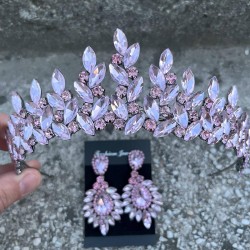 Regina Pembe Gelin Kına Tacı Özel Gün Aksesuar Kadın Taç Ve Geniş Mekik Küpe Takımı-REGINA-39 Regina Pembe Gelin Kına Tacı Özel Gün Aksesuar Kadın Taç Ve Geniş Mekik Küpe Takımı-REGINA-39