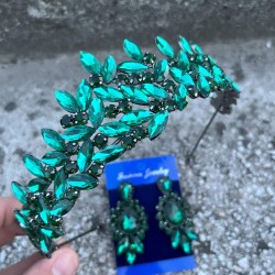 Regina Yeşil Gelin Kına Tacı Özel Gün Aksesuar Kadın Taç Ve Üç Mekik Küpe Takımı-REGINA-40 Regina Yeşil Gelin Kına Tacı Özel Gün Aksesuar Kadın Taç Ve Üç Mekik Küpe Takımı-REGINA-40