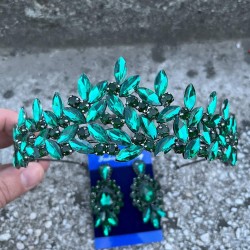 Regina Yeşil Gelin Kına Tacı Özel Gün Aksesuar Kadın Taç Ve Üç Mekik Küpe Takımı-REGINA-40 Regina Yeşil Gelin Kına Tacı Özel Gün Aksesuar Kadın Taç Ve Üç Mekik Küpe Takımı-REGINA-40