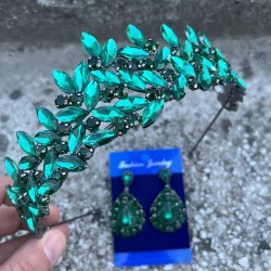 Regina Yeşil Gelin Kına Tacı Özel Gün Aksesuar Kadın Taç Ve Damla Mekik Küpe Takımı-REGINA-41 Regina Yeşil Gelin Kına Tacı Özel Gün Aksesuar Kadın Taç Ve Damla Mekik Küpe Takımı-REGINA-41