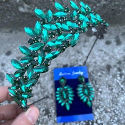 Regina Yeşil Gelin Kına Tacı Özel Gün Aksesuar Kadın Taç Ve İnce Mekik Küpe Takımı-REGINA-42 Regina Yeşil Gelin Kına Tacı Özel Gün Aksesuar Kadın Taç Ve İnce Mekik Küpe Takımı-REGINA-42