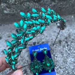 Regina Yeşil Gelin Kına Tacı Özel Gün Aksesuar Kadın Taç Ve Geniş Mekik Küpe Takımı-REGINA-43 Regina Yeşil Gelin Kına Tacı Özel Gün Aksesuar Kadın Taç Ve Geniş Mekik Küpe Takımı-REGINA-43