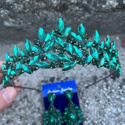 Regina Yeşil Gelin Kına Tacı Özel Gün Aksesuar Kadın Taç Ve Geniş Mekik Küpe Takımı-REGINA-43 Regina Yeşil Gelin Kına Tacı Özel Gün Aksesuar Kadın Taç Ve Geniş Mekik Küpe Takımı-REGINA-43