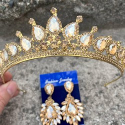 Renata Gold Gelin Kına Tacı Özel Gün Aksesuar Kadın Taç Ve Geniş Mekik Küpe Takımı-RENATA-13 Renata Gold Gelin Kına Tacı Özel Gün Aksesuar Kadın Taç Ve Geniş Mekik Küpe Takımı-RENATA-13