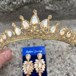 Renata Gold Gelin Kına Tacı Özel Gün Aksesuar Kadın Taç Ve İnce Mekik Küpe Takımı-RENATA-14 Renata Gold Gelin Kına Tacı Özel Gün Aksesuar Kadın Taç Ve İnce Mekik Küpe Takımı-RENATA-14