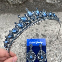 Renata Lacivert Gelin Kına Tacı Özel Gün Aksesuar Kadın Taç Ve Damla Mekik Küpe Takımı-RENATA-16 Renata Lacivert Gelin Kına Tacı Özel Gün Aksesuar Kadın Taç Ve Damla Mekik Küpe Takımı-RENATA-16