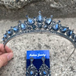 Renata Lacivert Gelin Kına Tacı Özel Gün Aksesuar Kadın Taç Ve Damla Mekik Küpe Takımı-RENATA-16 Renata Lacivert Gelin Kına Tacı Özel Gün Aksesuar Kadın Taç Ve Damla Mekik Küpe Takımı-RENATA-16