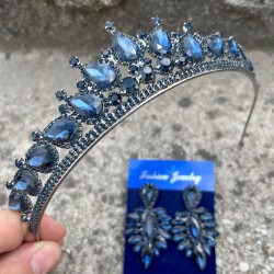 Renata Lacivert Gelin Kına Tacı Özel Gün Aksesuar Kadın Taç Ve İnce Mekik Küpe Takımı-RENATA-17 Renata Lacivert Gelin Kına Tacı Özel Gün Aksesuar Kadın Taç Ve İnce Mekik Küpe Takımı-RENATA-17