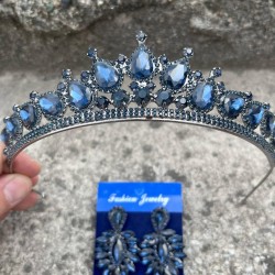 Renata Lacivert Gelin Kına Tacı Özel Gün Aksesuar Kadın Taç Ve İnce Mekik Küpe Takımı-RENATA-17 Renata Lacivert Gelin Kına Tacı Özel Gün Aksesuar Kadın Taç Ve İnce Mekik Küpe Takımı-RENATA-17