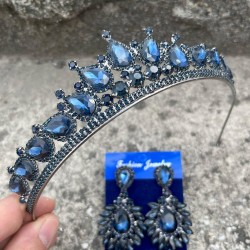 Renata Lacivert Gelin Kına Tacı Özel Gün Aksesuar Kadın Taç Ve Geniş Mekik Küpe Takımı-RENATA-18 Renata Lacivert Gelin Kına Tacı Özel Gün Aksesuar Kadın Taç Ve Geniş Mekik Küpe Takımı-RENATA-18