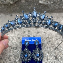 Renata Lacivert Gelin Kına Tacı Özel Gün Aksesuar Kadın Taç Ve Geniş Mekik Küpe Takımı-RENATA-18 Renata Lacivert Gelin Kına Tacı Özel Gün Aksesuar Kadın Taç Ve Geniş Mekik Küpe Takımı-RENATA-18