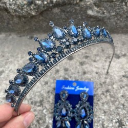 Renata Lacivert Gelin Kına Tacı Özel Gün Aksesuar Kadın Taç Ve Üç Mekik Küpe Takımı-RENATA-19 Renata Lacivert Gelin Kına Tacı Özel Gün Aksesuar Kadın Taç Ve Üç Mekik Küpe Takımı-RENATA-19