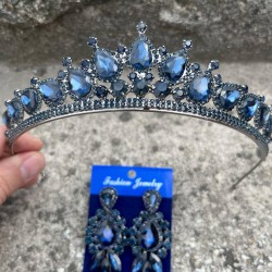 Renata Lacivert Gelin Kına Tacı Özel Gün Aksesuar Kadın Taç Ve Üç Mekik Küpe Takımı-RENATA-19 Renata Lacivert Gelin Kına Tacı Özel Gün Aksesuar Kadın Taç Ve Üç Mekik Küpe Takımı-RENATA-19