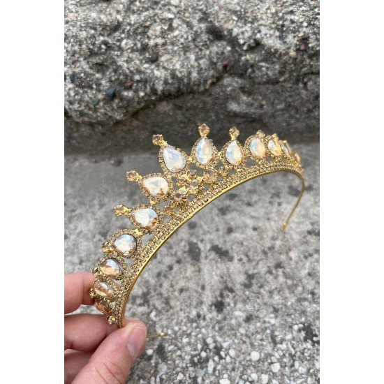Renata Gold Gelin Kına Tacı Özel Gün Aksesuar Kadın Taç Saç Aksesuarı-RENATA-2 Renata Gold Gelin Kına Tacı Özel Gün Aksesuar Kadın Taç Saç Aksesuarı-RENATA-2