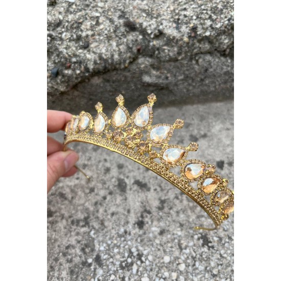 Renata Gold Gelin Kına Tacı Özel Gün Aksesuar Kadın Taç Saç Aksesuarı-RENATA-2 Renata Gold Gelin Kına Tacı Özel Gün Aksesuar Kadın Taç Saç Aksesuarı-RENATA-2