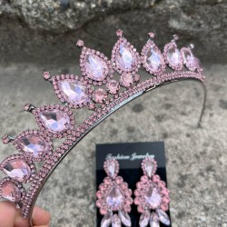 Renata Pembe Gelin Kına Tacı Özel Gün Aksesuar Kadın Taç Ve Üç Mekik Küpe Takımı-RENATA-20 Renata Pembe Gelin Kına Tacı Özel Gün Aksesuar Kadın Taç Ve Üç Mekik Küpe Takımı-RENATA-20