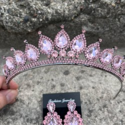 Renata Pembe Gelin Kına Tacı Özel Gün Aksesuar Kadın Taç Ve Üç Mekik Küpe Takımı-RENATA-20 Renata Pembe Gelin Kına Tacı Özel Gün Aksesuar Kadın Taç Ve Üç Mekik Küpe Takımı-RENATA-20