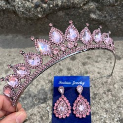 Renata Pembe Gelin Kına Tacı Özel Gün Aksesuar Kadın Taç Ve Damla Mekik Küpe Takımı-RENATA-21 Renata Pembe Gelin Kına Tacı Özel Gün Aksesuar Kadın Taç Ve Damla Mekik Küpe Takımı-RENATA-21