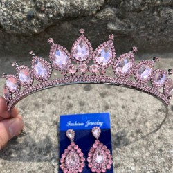 Renata Pembe Gelin Kına Tacı Özel Gün Aksesuar Kadın Taç Ve Damla Mekik Küpe Takımı-RENATA-21 Renata Pembe Gelin Kına Tacı Özel Gün Aksesuar Kadın Taç Ve Damla Mekik Küpe Takımı-RENATA-21