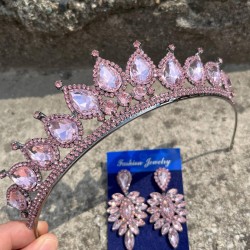 Renata Pembe Gelin Kına Tacı Özel Gün Aksesuar Kadın Taç Ve İnce Mekik Küpe Takımı-RENATA-22 Renata Pembe Gelin Kına Tacı Özel Gün Aksesuar Kadın Taç Ve İnce Mekik Küpe Takımı-RENATA-22