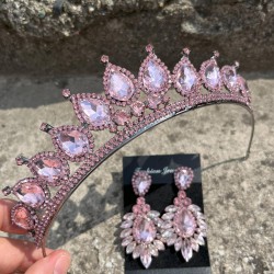 Renata Pembe Gelin Kına Tacı Özel Gün Aksesuar Kadın Taç Ve Geniş Mekik Küpe Takımı-RENATA-23 Renata Pembe Gelin Kına Tacı Özel Gün Aksesuar Kadın Taç Ve Geniş Mekik Küpe Takımı-RENATA-23