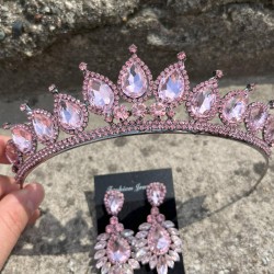 Renata Pembe Gelin Kına Tacı Özel Gün Aksesuar Kadın Taç Ve Geniş Mekik Küpe Takımı-RENATA-23 Renata Pembe Gelin Kına Tacı Özel Gün Aksesuar Kadın Taç Ve Geniş Mekik Küpe Takımı-RENATA-23