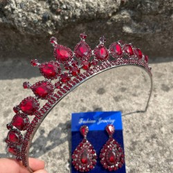 Renata Bordo Gelin Kına Tacı Özel Gün Aksesuar Kadın Taç Ve Damla Mekik Küpe Takımı-RENATA-25 Renata Bordo Gelin Kına Tacı Özel Gün Aksesuar Kadın Taç Ve Damla Mekik Küpe Takımı-RENATA-25