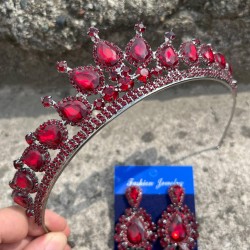 Renata Bordo Gelin Kına Tacı Özel Gün Aksesuar Kadın Taç Ve Üç Mekik Küpe Takımı-RENATA-26 Renata Bordo Gelin Kına Tacı Özel Gün Aksesuar Kadın Taç Ve Üç Mekik Küpe Takımı-RENATA-26