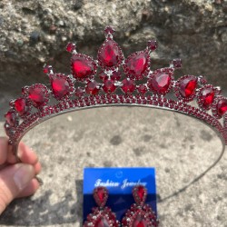 Renata Bordo Gelin Kına Tacı Özel Gün Aksesuar Kadın Taç Ve Üç Mekik Küpe Takımı-RENATA-26 Renata Bordo Gelin Kına Tacı Özel Gün Aksesuar Kadın Taç Ve Üç Mekik Küpe Takımı-RENATA-26