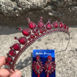 Renata Bordo Gelin Kına Tacı Özel Gün Aksesuar Kadın Taç Ve İnce Mekik Küpe Takımı-RENATA-27 Renata Bordo Gelin Kına Tacı Özel Gün Aksesuar Kadın Taç Ve İnce Mekik Küpe Takımı-RENATA-27