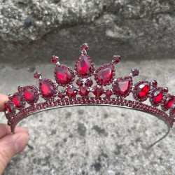 Renata Bordo Gelin Kına Tacı Özel Gün Aksesuar Kadın Taç Saç Aksesuarı-RENATA-7 Renata Bordo Gelin Kına Tacı Özel Gün Aksesuar Kadın Taç Saç Aksesuarı-RENATA-7