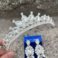 Renata Gümüş Gelin Kına Tacı Özel Gün Aksesuar Kadın Taç Ve Üç Mekik Küpe Takımı-RENATA-8 Renata Gümüş Gelin Kına Tacı Özel Gün Aksesuar Kadın Taç Ve Üç Mekik Küpe Takımı-RENATA-8