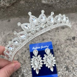 Renata Gümüş Gelin Kına Tacı Özel Gün Aksesuar Kadın Taç Ve İnce Mekik Küpe Takımı-RENATA-9 Renata Gümüş Gelin Kına Tacı Özel Gün Aksesuar Kadın Taç Ve İnce Mekik Küpe Takımı-RENATA-9