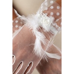 Roselune Veil Beyaz T&uuml;l Eldiven &ndash; T&uuml;y ve G&uuml;l Detaylı Kısa L&uuml;ks Gelin ve Davet Aksesuarı-ROSELUNE-2