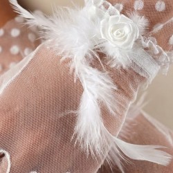 Roselune Veil Beyaz T&uuml;l Eldiven &ndash; T&uuml;y ve G&uuml;l Detaylı Kısa L&uuml;ks Gelin ve Davet Aksesuarı-ROSELUNE-2