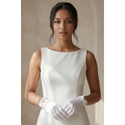 Rovienne Pearl Beyaz Satin Eldiven &ndash; İnci Detaylı Kısa L&uuml;ks Gelin ve Davet Aksesuarı-ROVIENNE-2