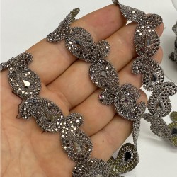 Füme Şal Desenli Ütüyle Yapışan Şerit Taş Aplik-SA-1085