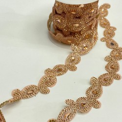 Rose Rengi Şal Desenli Ütüyle Yapışan Şerit Taş Aplik-SA-1086