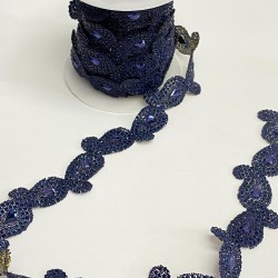 Lacivert Şal Desenli Ütüyle Yapışan Şerit Taş Aplik-SA-1087