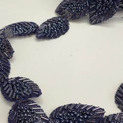 Lacivert Yaprak Desenli Ütüyle Yapışan Şerit Taşlı Aplik-SA-1091