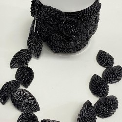 Siyah Yaprak Desenli Ütüyle Yapışan Şerit Taşlı Aplik-SA-1093