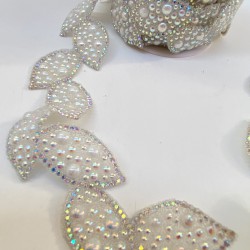 Gümüş Yaprak Motifli Ütüyle Yapışan Taş Şerit Aplik-SA-1096