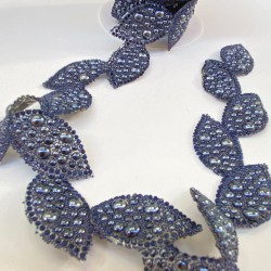 Lacivert Yaprak Motifli Ütüyle Yapışan Taş Şerit Aplik-SA-1097